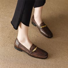 As low as US$66.00 Buckle Loafers, Loafers Online, Shoes Classic, Leather Flat Shoes, Leather Flats, Buy Vintage, Natural Leather, Flat Shoes, Shoes Flats