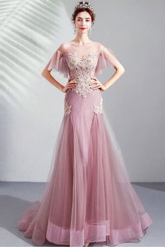 Shop hot pink fit and flare tulle prom dress with beaded flowers online. Sheprom offers formal, party, casual & more style dresses to fit your special occasions. Purple Ombre Dress, Bridesmaids Accessories, Pink Purple Ombre, Dress With Flutter Sleeves, Red Bean Paste, Natalie Dormer, Long Formal Dress, Banquet Dresses, Pink Mermaid