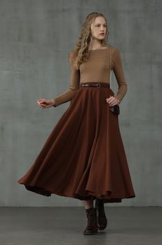 Edwardian Skirt, Long Wool Skirt, Warm Skirts, Party Rock, Womens Skirts, Langer Rock, Brown Skirts, Winter Skirt, Party Skirt