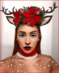 Christmas Cosplay Ideas, Rudolph The Red Nosed Reindeer Costume, Easy Christmas Costumes, Rudolph The Red Nosed Reindeer Makeup, Christmas Looks Makeup, Campy Christmas, Reindeer Cosplay, Makeup Teaching