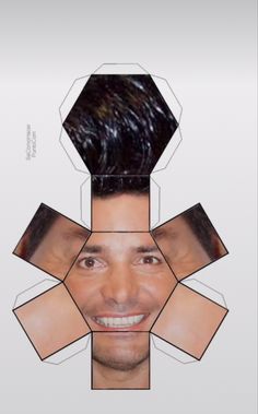 an image of a man's face cut out into four different shapes and sizes