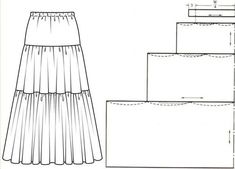 a diagram of a tiered skirt with the measurements for each section and how to cut it