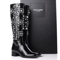 Saint Laurent Ketta Studded Babies 40 Brod Knee High Boots 36.5 Black Heel: 1.5 In Size: 36.5 Comes With Box Dust Bag Black Glitter Boots, Ysl Boots, Shoes Ysl, Saint Laurent Boots, Crocs Boots, Ostrich Boots, Glitter Boots, Yves Saint Laurent Shoes, Vintage Ysl