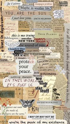 a collage of words and pictures on paper