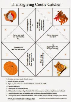 the thanksgiving cookie catcher is shown in this printable paper crafting activity for kids