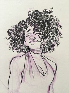 a drawing of a woman with curly hair