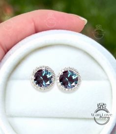 2ct Alexandrite Earrings, Diamond Halo Earrings, Alexandrite Studs, June Birthstone Earrings, Bridesmaid Earrings, Dainty Earrings, Gift Her Alexandrite Earrings, Selling Earrings, Diamond Halo Earrings, Halo Diamond Earrings, Round Halo, Halo Earrings, Birthstone Earrings, Earrings Bridesmaid, Sapphire Color