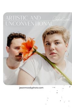 an image of two people with flowers in their hair and one is looking at the camera