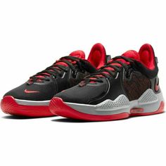 Nike Pg 5, Red Basketball Shoes, Kids Sports Shoes, Paul George, Basketball Sneakers, Nike Air Zoom, Mens Basketball, Athletic Sneakers, Red And Grey