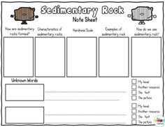 a printable worksheet for the elementary rock student's notebook, which includes pictures