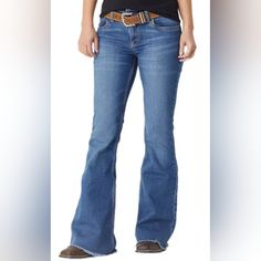 Nwt Women's/Junior's Wrangler Retro Mid-Rise Mae Jeans Size 7. These Super Cute Denim Jeans Have A Regular Fit With A Flare Leg And Raw Bottom Hem. The Flared Leg Measures 22" In Diameter With A 34" Inseam. 99% Cotton 1% Spandex. Medium Wash Denim Jeans For Ranch, Casual Medium Wash Bottoms For Rodeo, Casual Light Wash Bottoms For Rodeo, Casual Dark Wash Bottoms For Rodeo, Medium Wash Flare Jeans For Rodeo In Fall, Casual Denim Blue Bottoms For Rodeo, Casual Blue Bottoms For Rodeo, Western Style Blue Jeans For Rodeo, Casual Jeans For Ranch In Medium Wash