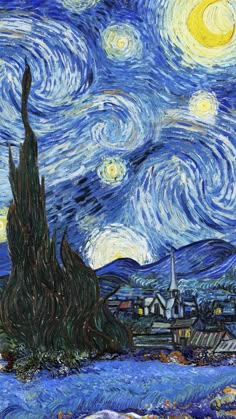 the starry night painting is shown in this image