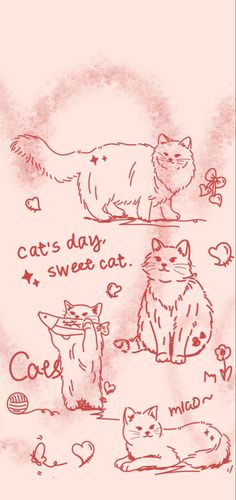 an image of cats and kittens in red ink