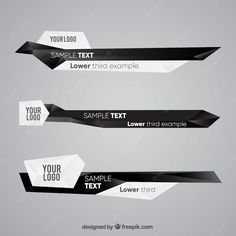 three black and white banners with the text your logo on each one, in different styles