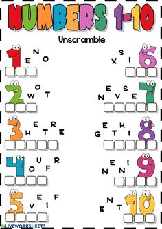 numbers 1 - 10 worksheet for kids to learn how to use the letters