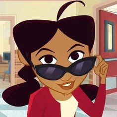 an animated woman wearing sunglasses and looking at the camera with her hand on her head