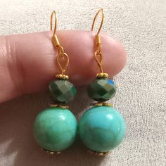 Turquoise & Green Teal Beads Gold Tone Setting Gold Tone Hooks Hooks Are Silver Marked (925) Come W/ Earring Backs New With Tag Turquoise Green, Dangling Earrings, Earrings Color, Earring Backs, Green Gold, Green And Gold, Gold Tones, Dangle Earrings, Jewelry Earrings