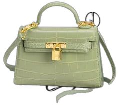 Elegant Green Crocodile Pattern Satchel, Green Crocodile Pattern Formal Bag, Formal Green Crocodile Pattern Bag, Elegant Green Crocodile Pattern Shoulder Bag, Green Crocodile Pattern Bag For Formal Occasions, Portable Bag, Crocodile Pattern, Black Green, Shoulder Strap