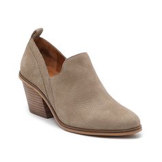 Lucky Brand-Vennia Bootie Lucky Brand brings you the Vennia bootie that will give you all the style points. This low-profile boot fits just at the ankle and is fashioned from suede. The stacked heel slants at a dramatic (yet supportive!) angle. A loafer-style lip refines the appearance. Chic Brown Low Heel Booties, Leather Booties With 4-inch Heel For Fall, Cute Brown Non-slip Booties, Fall Suede-lined Booties Medium Width, Lucky Brand Booties, Boot Fits, Loafer Style, Lucky Brand Shoes, Workout Without Gym