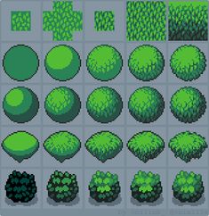 an image of some green plants in pixel style, with different shapes and sizes to choose from