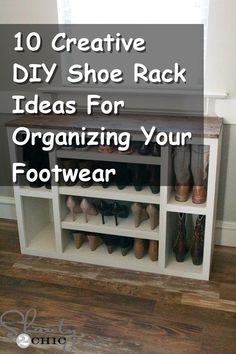 Looking for clever ways to organize your footwear? Check out these 10 creative DIY shoe rack ideas that will keep your shoes tidy and your space looking stylish. From upcycled crates to minimalist designs, there's a shoe rack for every style and budget. Say goodbye to cluttered closets and hello to organized shoes with these easy DIY projects! Diy Wooden Closet, Cheap Shoe Rack, Diy Shoe Rack Ideas, Shoe Rack Ideas, Shoe Tidy, Vertical Shoe Rack, Make Your Own Shoes, Ideas For Organizing, Wooden Closet