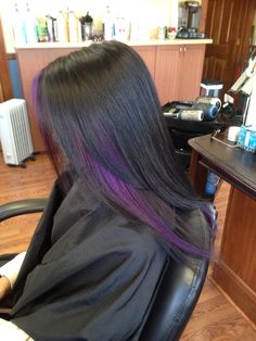 Peekaboo Hair Color Ideas, Purple Underneath Hair, Purple Peekaboo Hair, Peekaboo Hair Color