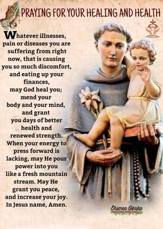 a woman holding a child in her arms with the words praying for your health and health