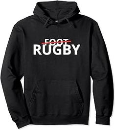 a black hoodie with the words foot rugby printed on it