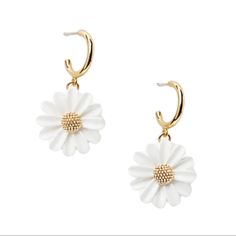 Add Some Charming Floral Details With These Earrings By Kate Spade New York. Ser In Gold Plated Metal, Enamel Post Back Closure Total Drop Length: 1.25" Width: 0.75" Dust Bag Included Nwt! Authentic Kate Spade White Earrings For Gift, Chic White Flower Earrings For Spring, White Flower Hoop Earrings With Flower Charm, White Flower Hoop Earrings For Spring, Spade Jewelry, Kate Spade Jewelry, Kate Spade New York, Kate Spade, Dust Bag