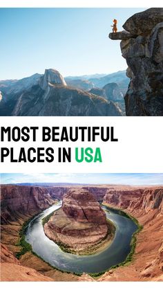 two pictures with the words most beautiful places in usa on them and an image of a river