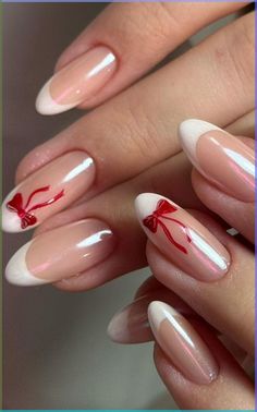 Cute Nail Inspo Colorful, Non Acrylic Nail Designs, French Tip Nails On Short Nails, Draw Nails Art, Nail Designs Small Nails, Nail Ideas For Boyfriend, Red And Pink Nails French, Bows On Nails Nailart, Nails For Red Outfit