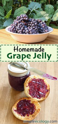 homemade grape jelly in a glass jar next to some bread