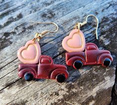 Country valentine truck Made with polymer clay and hypoallergenic medals Valentine's Day Heart-shaped Polymer Clay Earrings, Heart-shaped Polymer Clay Earrings For Valentine's Day, Valentine's Day Polymer Clay Dangle Jewelry, Cute Polymer Clay Earrings For Valentine's Day, Valentine's Day Pink Polymer Clay Jewelry, Pink Polymer Clay Jewelry For Valentine's Day, Valentine's Day Gift Polymer Clay Heart Earrings, Polymer Clay Heart Earrings For Valentine's Day Gift, Polymer Clay Heart Earrings As Valentine's Day Gift