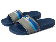 Quiksilver Kids Rivi Slide (Toddler/Little Kid/Big Kid) - Boy's Shoes : Blue 1 : Your kiddo will love slipping into the Quicksilver Kids Rivi Slide. Synthetic upper. Textile lining. Textile insole. Synthetic outsole. Imported. Measurements: Weight: 5 oz Product measurements were taken using size 3 Little Kid, width M. Please note that measurements may vary by size. Weight of footwear is based on a single item, not a pair. Silver Slides With Cushioned Footbed And Round Toe, Silver Synthetic Slides With Round Toe, Silver Casual Slides With Cushioned Footbed, Casual Silver Slides With Cushioned Footbed, Casual Silver Slides With Round Toe, Casual Silver Slip-on Slides, Shoes Blue, Big Kid, Free Kids