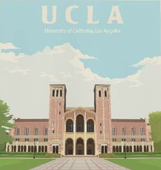 a large building with a sky background and the words ucla written in front of it