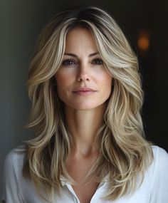 💁 hairstyles-for-women-over-40: Glamorous Lightly Layered Hair Medium Look Over 40 Hairstyles Long, Lightly Layered Hair, Layered Hair Medium, Matt Dixon, 40 Hairstyles, Over 40 Hairstyles, Grey Blonde Hair, Grey Blonde, Elegant Updos