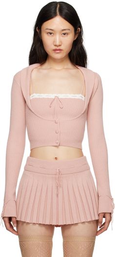 Rib knit viscose- and nylon-blend cardigan. · Plunging scoop neck · Shawl lapel · Three-button closure · Self-tie bow at flared cuffs Supplier color: Woodrose Pink Fashion Outfits, Mode Zara, Ballet Fashion, Dolce E Gabbana, Pink Outfit, Looks Style, Dream Clothes, Fashion Killa, Passion For Fashion