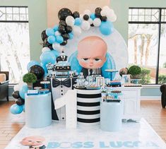 Boy Birthday Ideas, Baby Birthday Games, Baby Boy Birthday Themes, Baby Birthday Party Theme, Baby Party Decorations, Deco Ballon, Baby Boy Themes, Boss Birthday