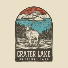 the logo for crater lake national park, with an image of a deer standing in front of