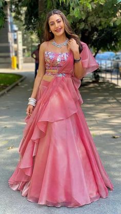 Wedding Fits, Sari Lehenga, Onion Pink, Trendy Outfits Indian, Organza Lehenga, Wedding Lehenga Designs, Surbhi Chandna, Mouni Roy