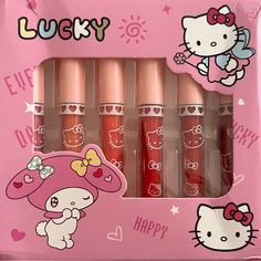 Hello Kitty Lipgloss Set, Brand New Hello Kitty Lip Gloss Aesthetic, Sanrio Makeup, Pink Motorcycle, Kitty Makeup, Hello Kitty Makeup, Lip Gloss Collection, Cute Small Animals, Hello Kitty Accessories, Birthday Wishes For Myself