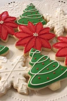 decorated christmas cookies on a white plate