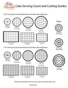 the printable worksheet for cake serving count and cutting guides is shown in this image