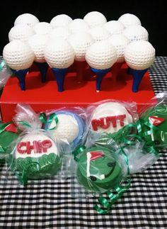 golf balls and tees in plastic bags on a table