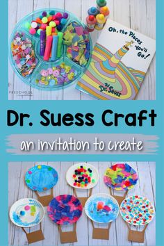 dr suess craft is shown with paper plates and crayons