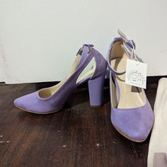 Hand Crafted Block Heels, Bought On Etsy. They Have Never Been Worn. Purple Stacked Heel Heels For Spring, Spring Purple Heels With Stacked Heel, Chic Purple Block Heel Heels, Chic Purple Ankle Strap Heels, Colored Heels, Colorful Heels, Block Craft, Color Purple, Shoes Women Heels