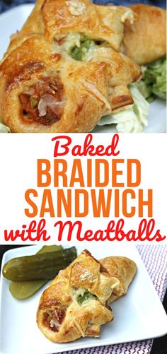 baked breaded sandwich with meatballs and vegetables