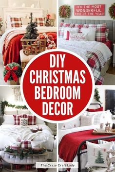 Master Bed Christmas Decor, Winter Decor For Bedroom, Rustic Christmas Decorations Farmhouse Master Bedrooms, Master Bedrooms Decor Christmas, Red Plaid Bedroom Ideas, Farmhouse Bedroom Christmas Decor, Cabin Christmas Bedroom, Red And White Christmas Bedroom Decor