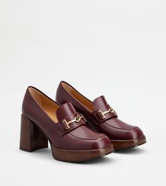 Woman BURGUNDY Heeled Loafers in Leather XXW82K0HI30RXN42R825 | Tods Chic Platform Loafers With Sculpted Heel For Office, Office Platform Loafers With Sculpted Heel, Elegant Platform Loafers With Metal Feet And Round Toe, Chic Platform Loafers With Sculpted Heel For Work, Luxury Block Heel Loafers For Formal Occasions, Luxury Formal Loafers With Block Heel, Chic Leather Loafers With Chunky Platform, Formal Platform Loafers With Leather Sole And Block Heel, Classic Platform Loafers With Metal Feet For Office