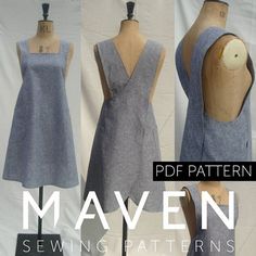 three different views of sewing patterns on mannequins with text overlay that reads,'pattern maven sewing patterns '